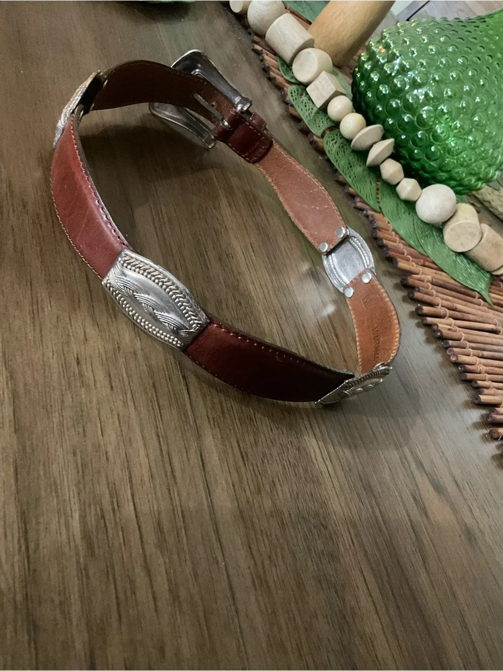 Fossil Brown Leather Belt with Silver Western Accents
